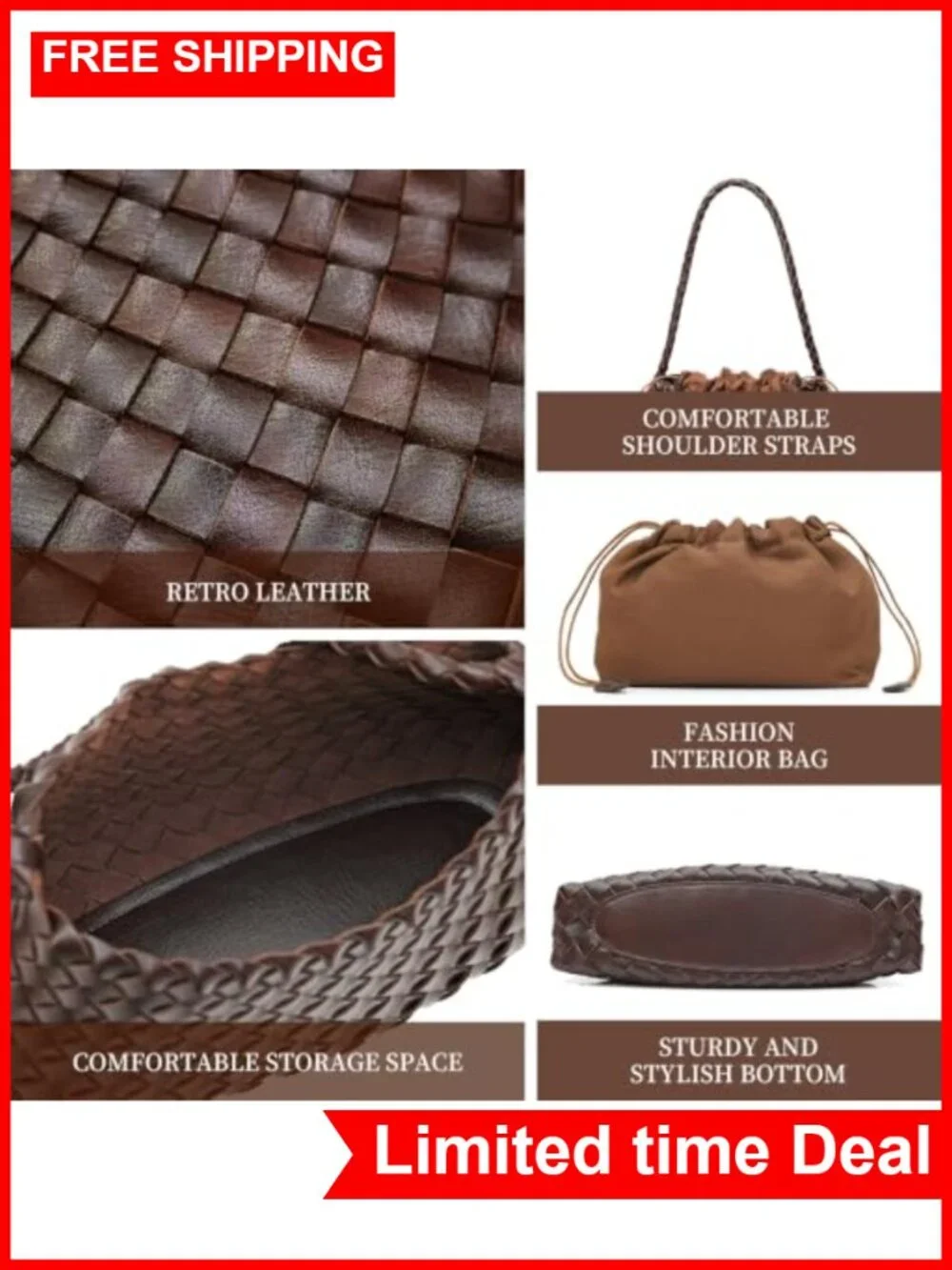 Woven Hobo Bag Shoulder Purse Tote Vegan Leather Handcrafted